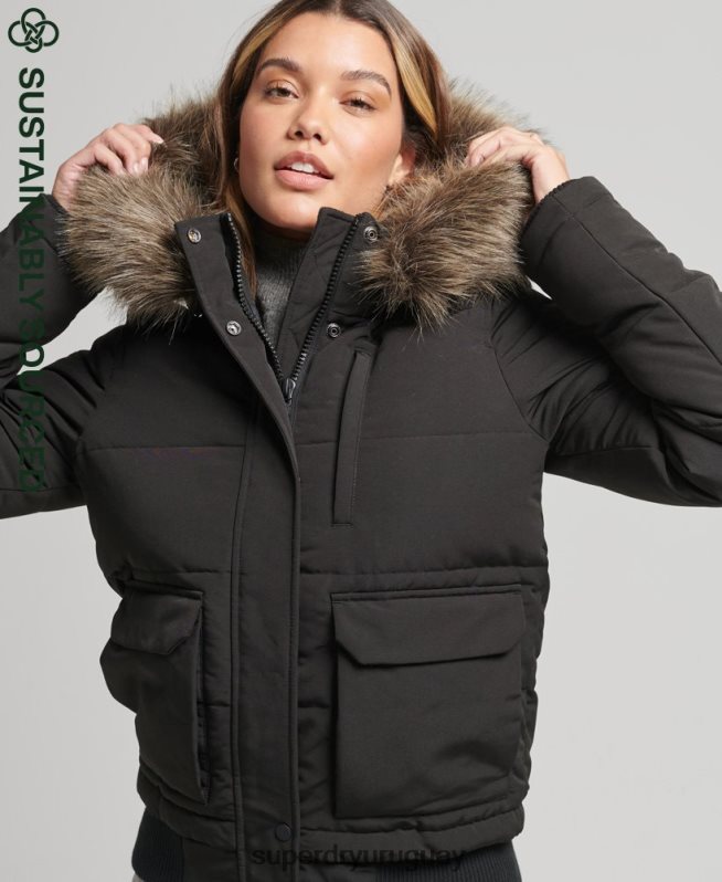 uy Superdry mujer chamarra bomber acolchada Everest con capucha gris oscuro DT2N8Z3795 ropa