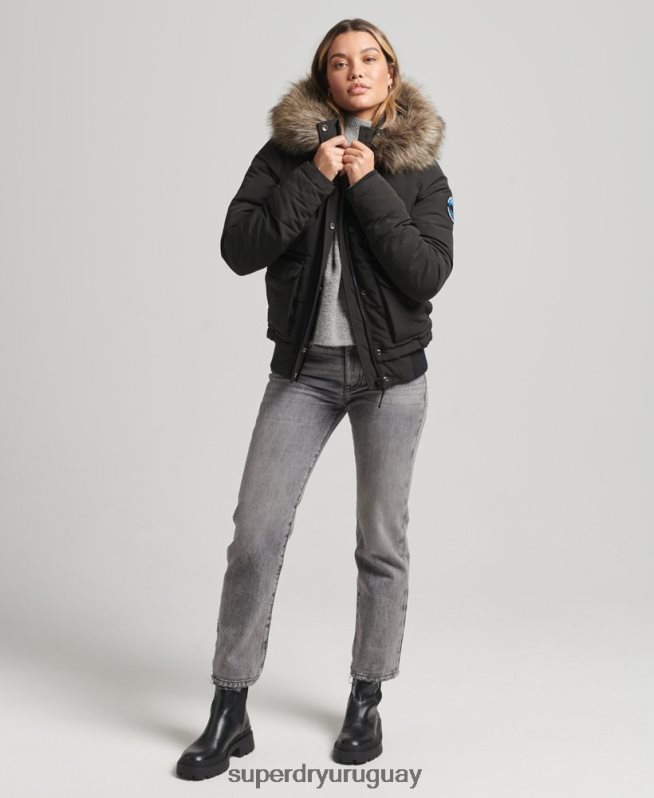 uy Superdry mujer chamarra bomber acolchada Everest con capucha gris oscuro DT2N8Z3795 ropa
