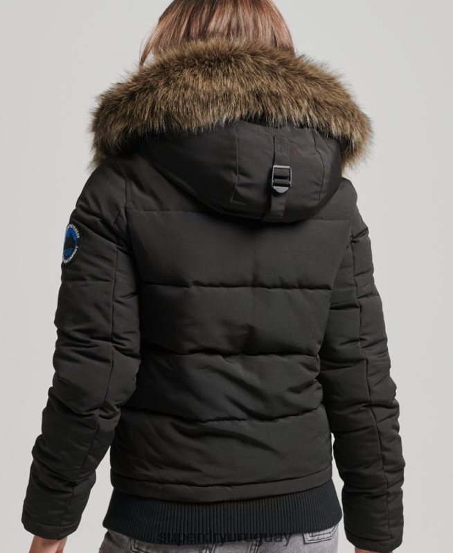 uy Superdry mujer chamarra bomber acolchada Everest con capucha gris oscuro DT2N8Z3795 ropa