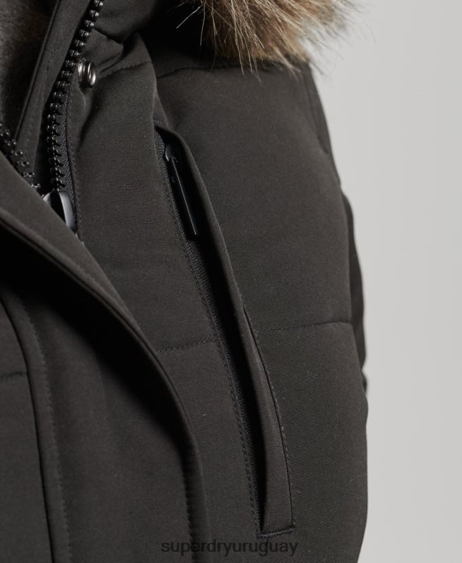uy Superdry mujer chamarra bomber acolchada Everest con capucha gris oscuro DT2N8Z3795 ropa