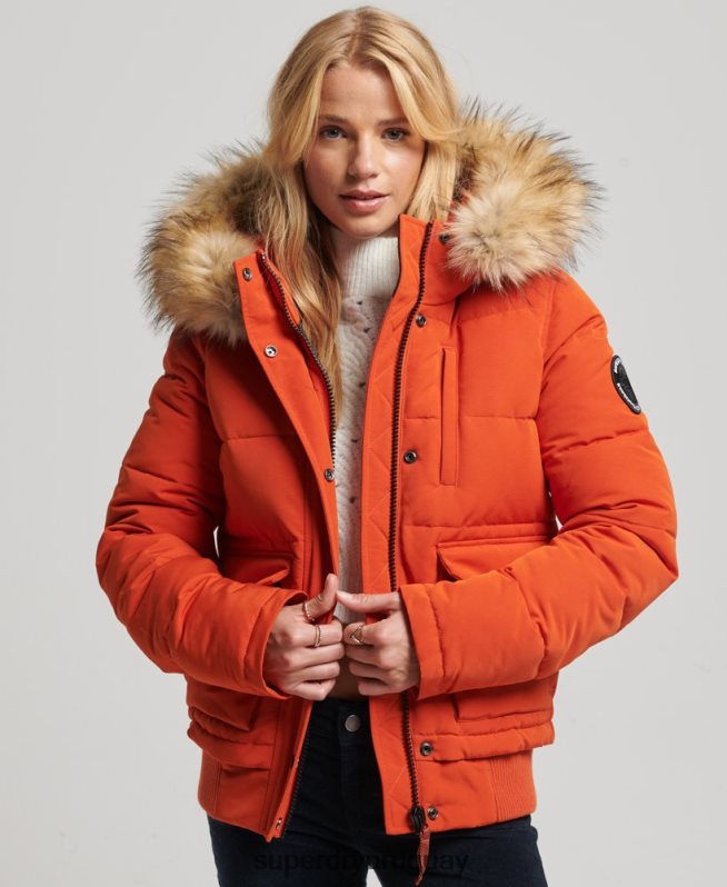uy Superdry mujer chamarra bomber acolchada Everest con capucha naranja DT2N8Z3591 ropa