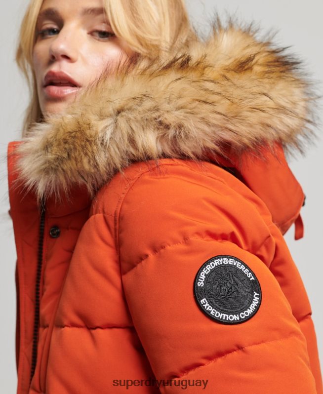 uy Superdry mujer chamarra bomber acolchada Everest con capucha naranja DT2N8Z3591 ropa