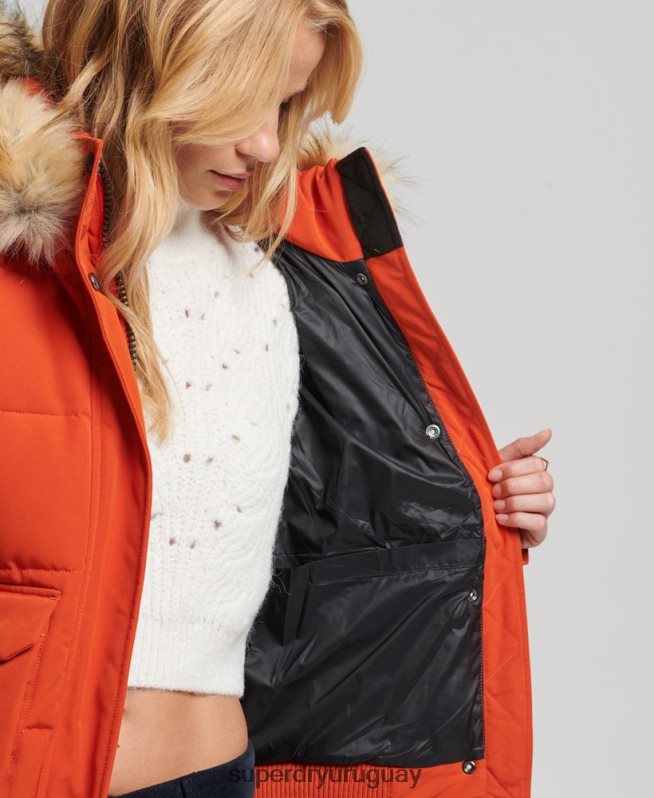 uy Superdry mujer chamarra bomber acolchada Everest con capucha naranja DT2N8Z3591 ropa