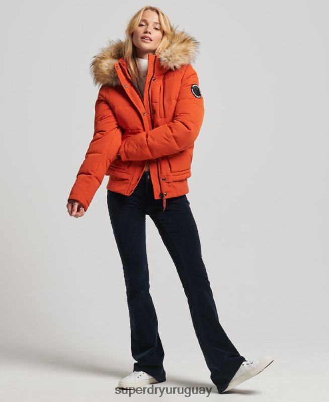 uy Superdry mujer chamarra bomber acolchada Everest con capucha naranja DT2N8Z3591 ropa