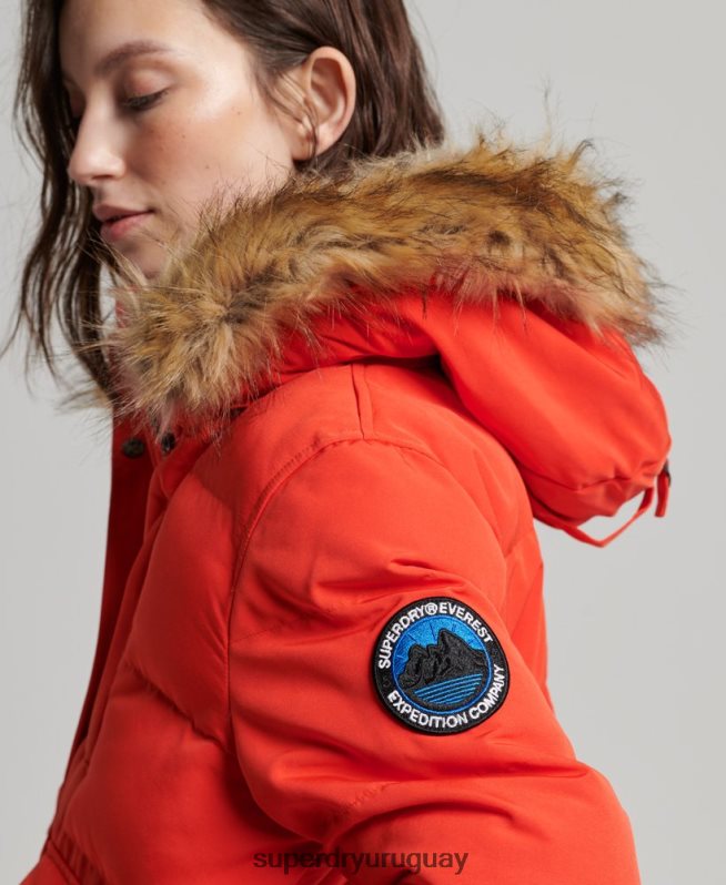 uy Superdry mujer chamarra bomber acolchada Everest con capucha naranja DT2N8Z3750 ropa