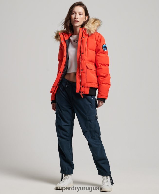 uy Superdry mujer chamarra bomber acolchada Everest con capucha naranja DT2N8Z3750 ropa