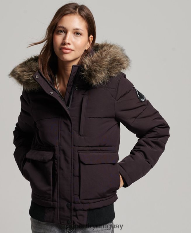 uy Superdry mujer chamarra bomber acolchada Everest con capucha púrpura DT2N8Z3796 ropa