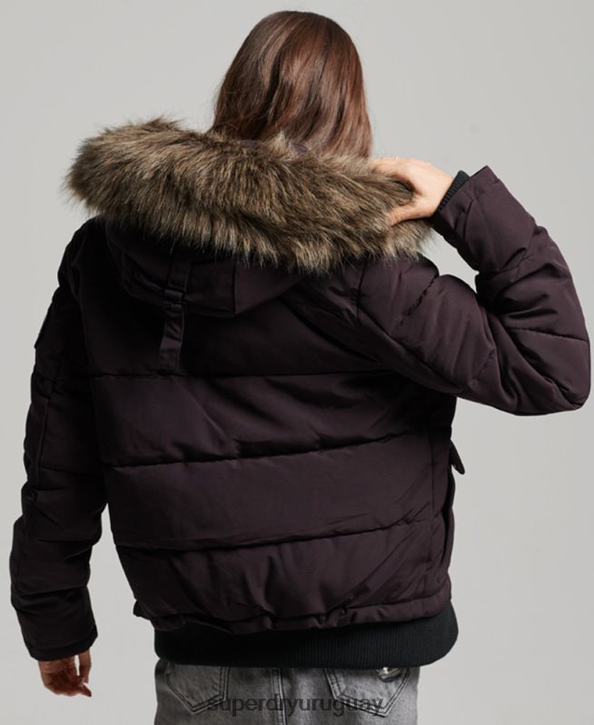 uy Superdry mujer chamarra bomber acolchada Everest con capucha púrpura DT2N8Z3796 ropa