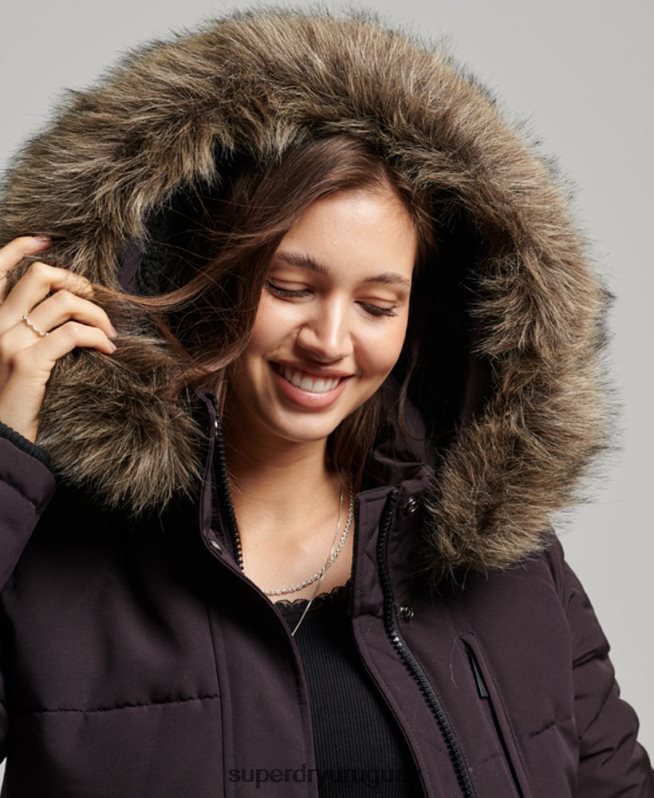uy Superdry mujer chamarra bomber acolchada Everest con capucha púrpura DT2N8Z3796 ropa