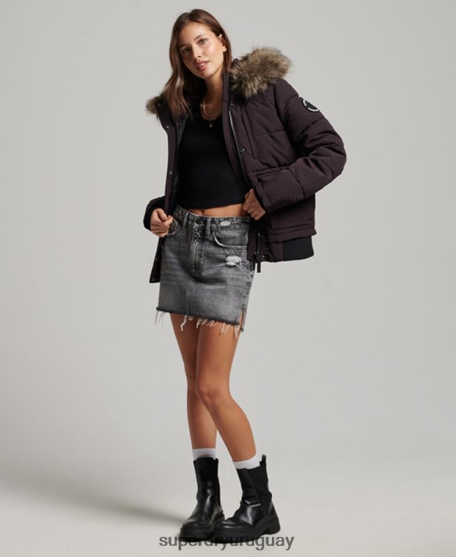 uy Superdry mujer chamarra bomber acolchada Everest con capucha púrpura DT2N8Z3796 ropa