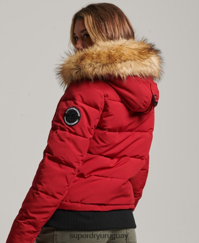 uy Superdry mujer chamarra bomber acolchada Everest con capucha rojo DT2N8Z3676 ropa