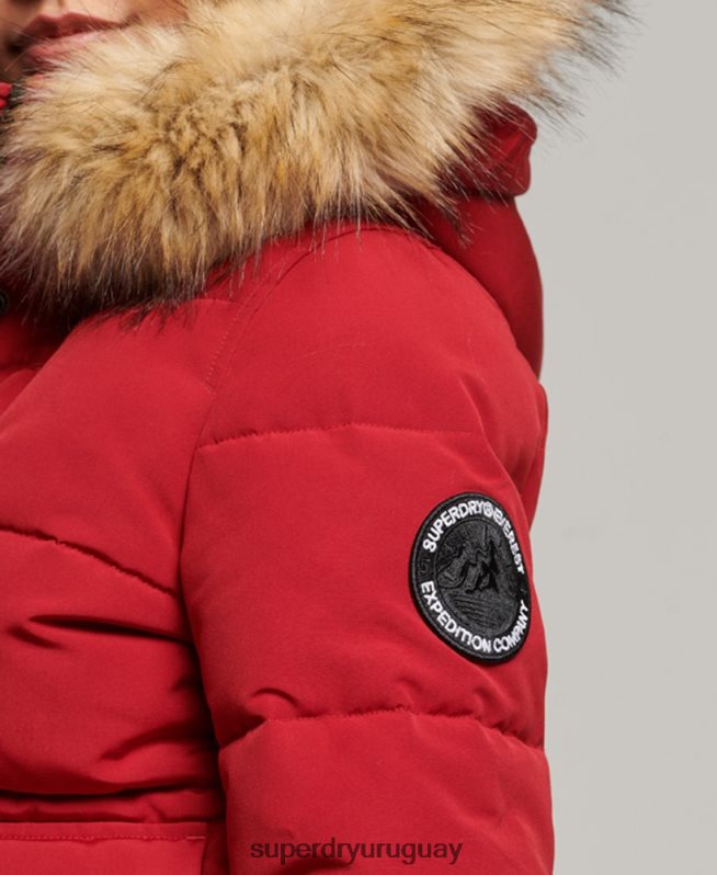uy Superdry mujer chamarra bomber acolchada Everest con capucha rojo DT2N8Z3676 ropa