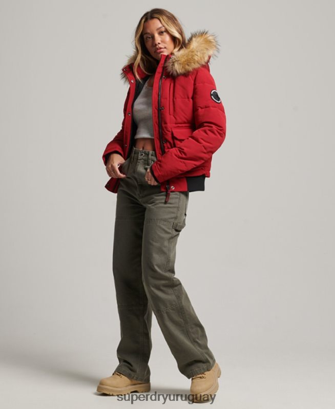 uy Superdry mujer chamarra bomber acolchada Everest con capucha rojo DT2N8Z3676 ropa