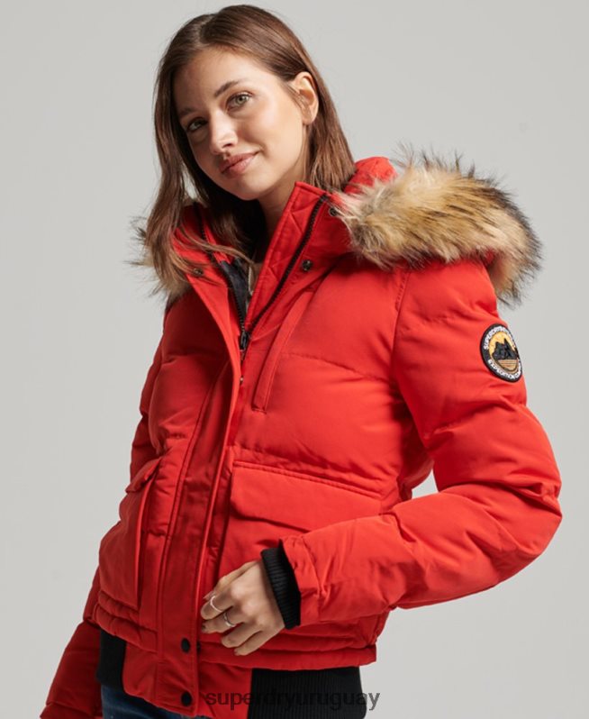 uy Superdry mujer chamarra bomber acolchada Everest con capucha rojo DT2N8Z3751 ropa