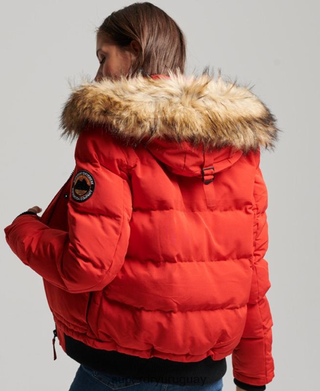 uy Superdry mujer chamarra bomber acolchada Everest con capucha rojo DT2N8Z3751 ropa