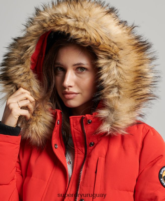 uy Superdry mujer chamarra bomber acolchada Everest con capucha rojo DT2N8Z3751 ropa