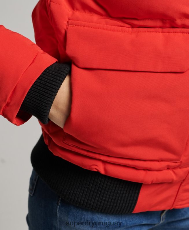 uy Superdry mujer chamarra bomber acolchada Everest con capucha rojo DT2N8Z3751 ropa