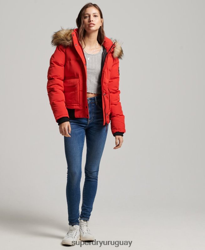 uy Superdry mujer chamarra bomber acolchada Everest con capucha rojo DT2N8Z3751 ropa