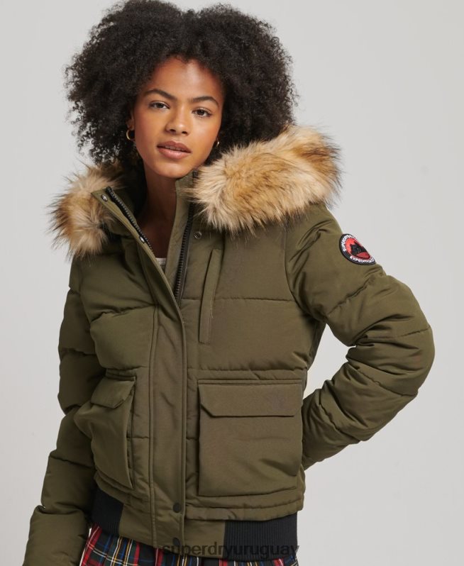 uy Superdry mujer chamarra bomber acolchada Everest con capucha verde DT2N8Z3671 ropa