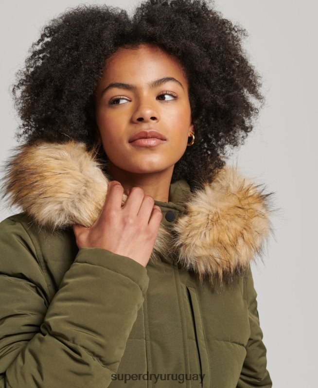 uy Superdry mujer chamarra bomber acolchada Everest con capucha verde DT2N8Z3671 ropa