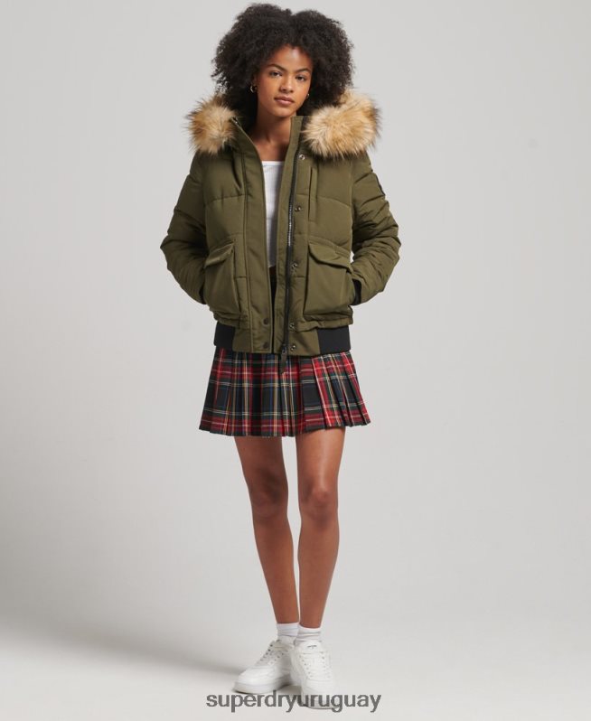 uy Superdry mujer chamarra bomber acolchada Everest con capucha verde DT2N8Z3671 ropa