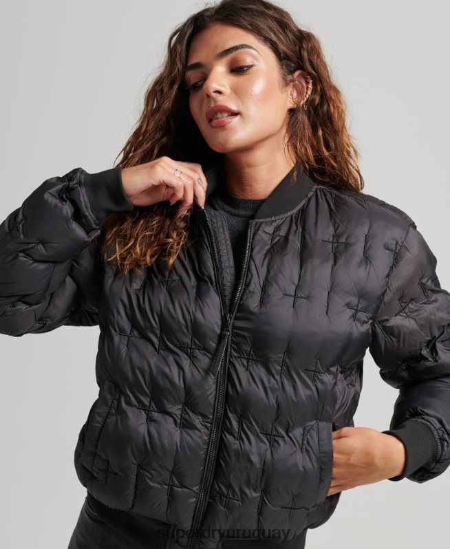 uy Superdry mujer chamarra bomber bordada negro DT2N8Z5446 ropa