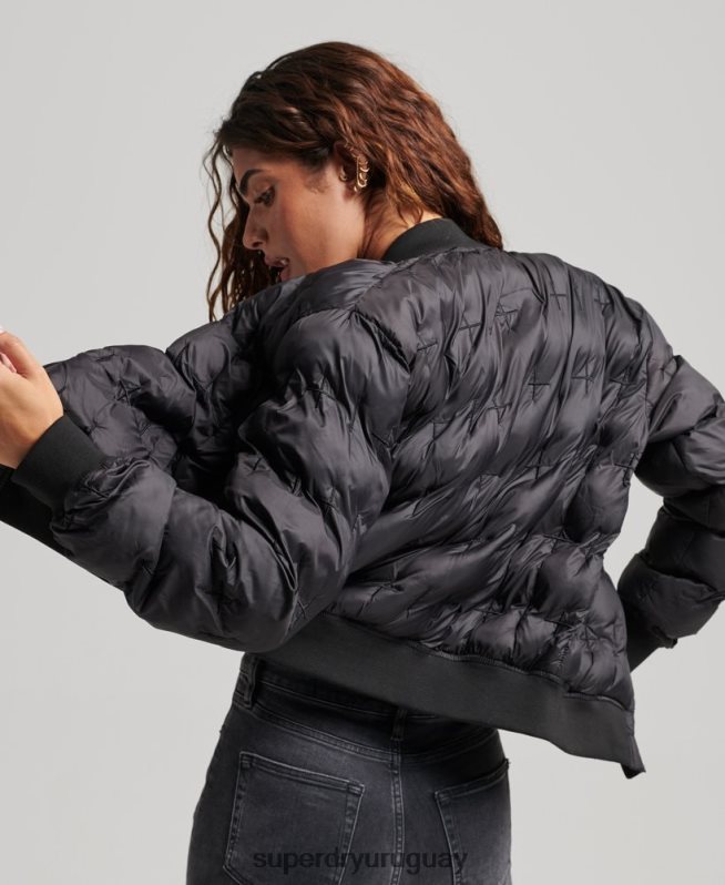 uy Superdry mujer chamarra bomber bordada negro DT2N8Z5446 ropa