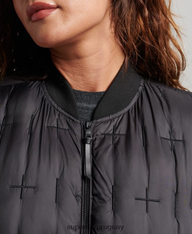 uy Superdry mujer chamarra bomber bordada negro DT2N8Z5446 ropa