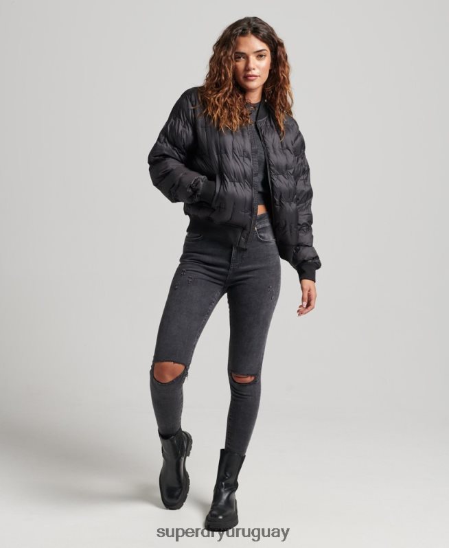 uy Superdry mujer chamarra bomber bordada negro DT2N8Z5446 ropa