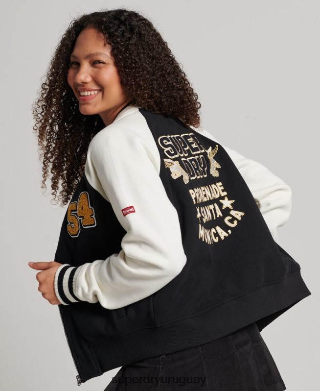 uy Superdry mujer chamarra bomber colegial con guión negro DT2N8Z3609 ropa