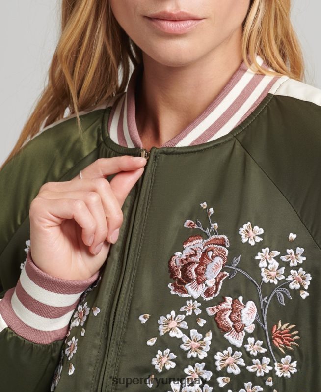 uy Superdry mujer chamarra bomber con bordado sukajan verde DT2N8Z5660 ropa