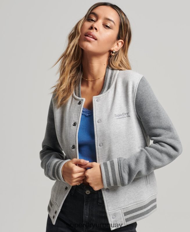 uy Superdry mujer chamarra bomber con logo vintage gris DT2N8Z3325 ropa