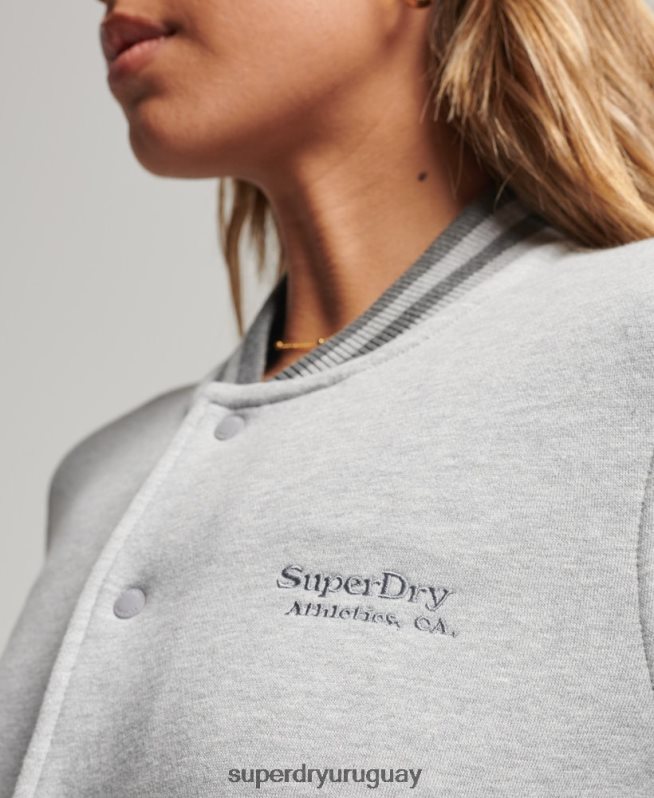 uy Superdry mujer chamarra bomber con logo vintage gris DT2N8Z3325 ropa