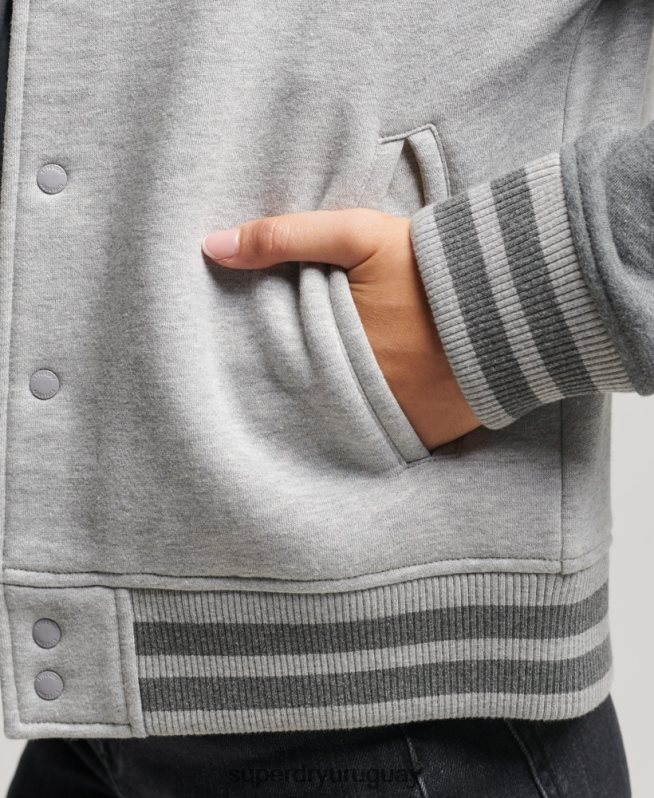 uy Superdry mujer chamarra bomber con logo vintage gris DT2N8Z3325 ropa