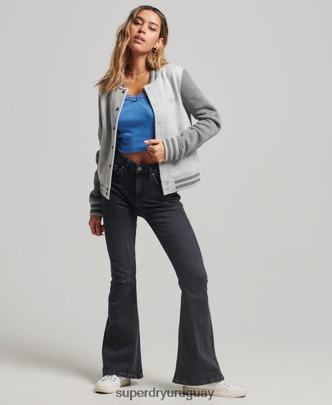 uy Superdry mujer chamarra bomber con logo vintage gris DT2N8Z3325 ropa