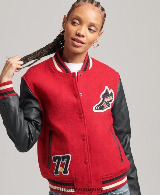 uy Superdry mujer chamarra bomber con parches rojo DT2N8Z5471 ropa