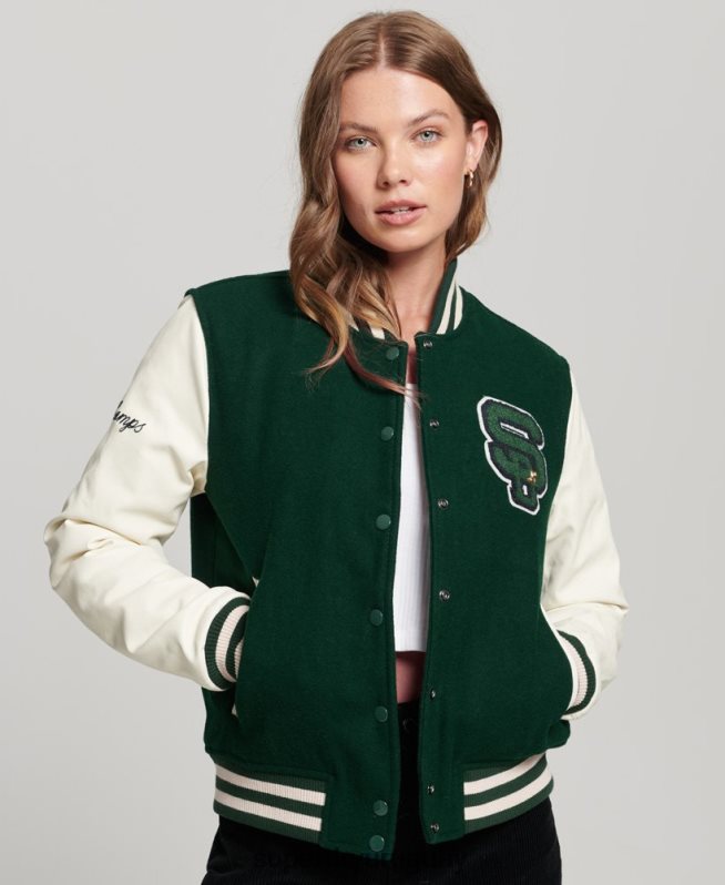 uy Superdry mujer chamarra bomber con parches verde DT2N8Z5593 ropa