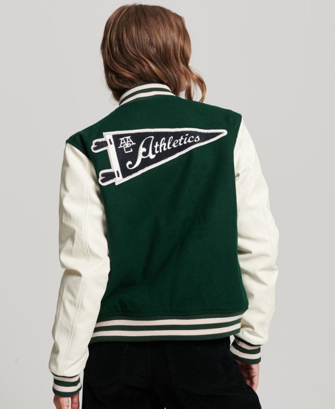 uy Superdry mujer chamarra bomber con parches verde DT2N8Z5593 ropa