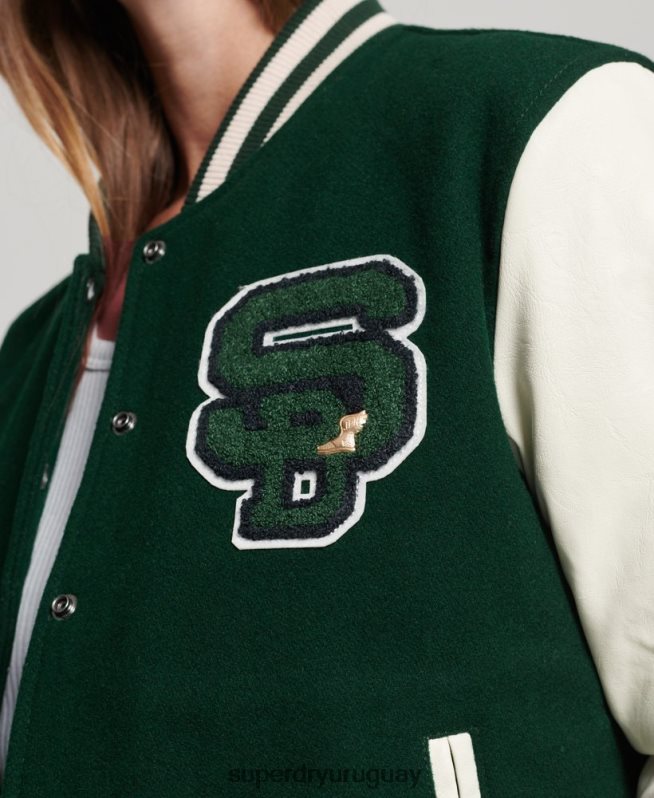 uy Superdry mujer chamarra bomber con parches verde DT2N8Z5593 ropa