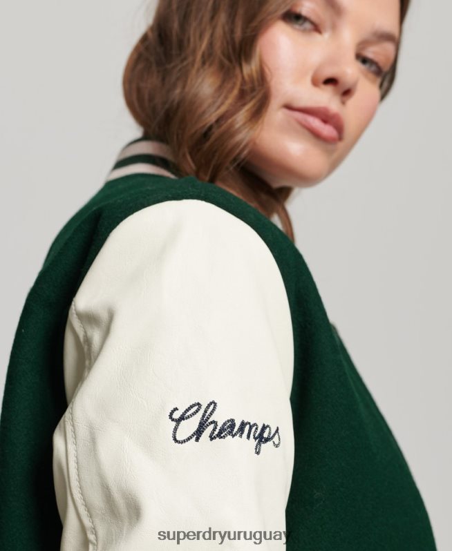 uy Superdry mujer chamarra bomber con parches verde DT2N8Z5593 ropa