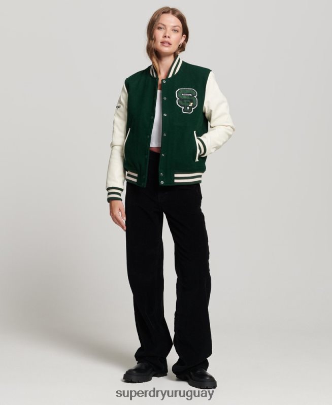 uy Superdry mujer chamarra bomber con parches verde DT2N8Z5593 ropa