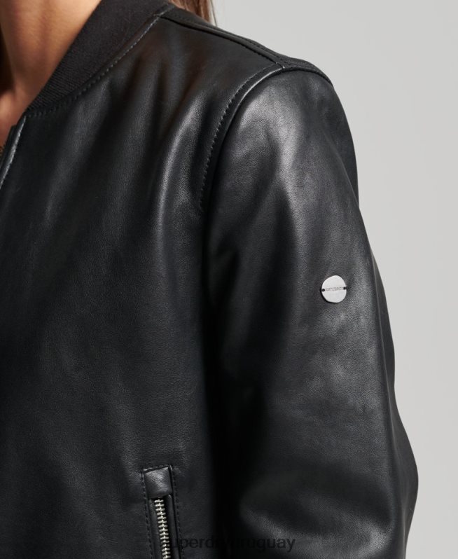 uy Superdry mujer chamarra bomber de cuero de estudio negro DT2N8Z3838 ropa