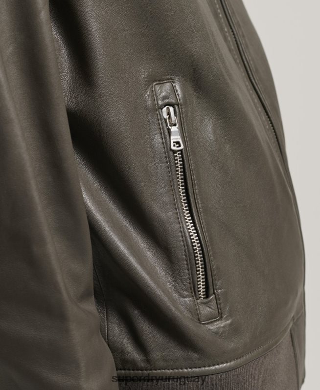 uy Superdry mujer chamarra bomber de cuero gris oscuro DT2N8Z5620 ropa