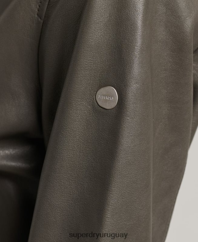 uy Superdry mujer chamarra bomber de cuero gris oscuro DT2N8Z5620 ropa
