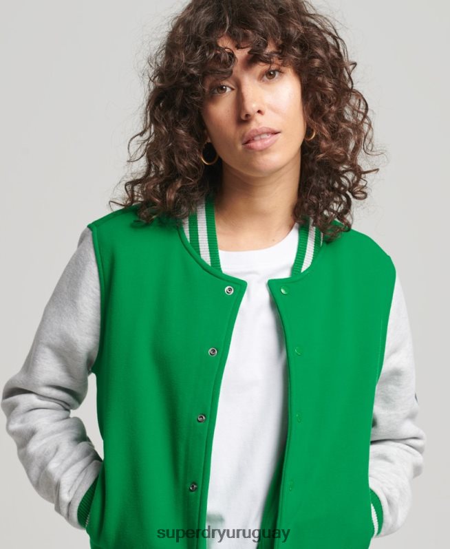 uy Superdry mujer chamarra bomber de jersey del equipo universitario vintage verde DT2N8Z5943 ropa