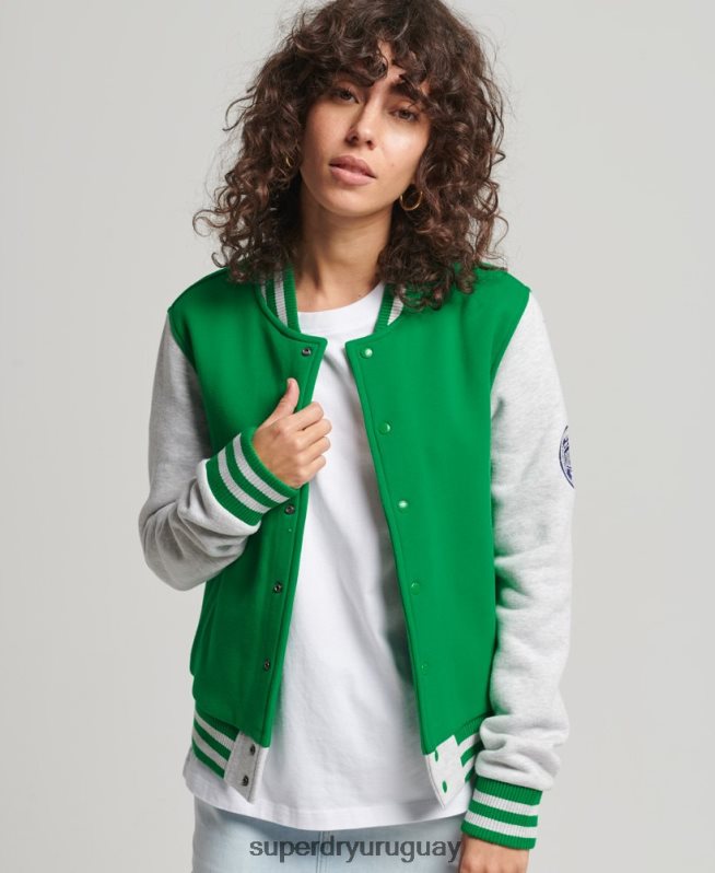 uy Superdry mujer chamarra bomber de jersey del equipo universitario vintage verde DT2N8Z5943 ropa