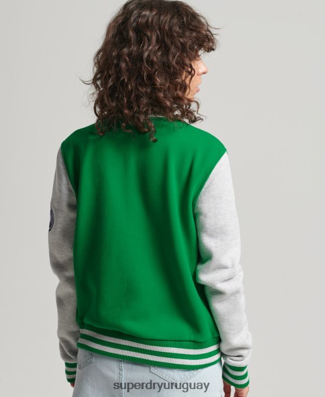 uy Superdry mujer chamarra bomber de jersey del equipo universitario vintage verde DT2N8Z5943 ropa