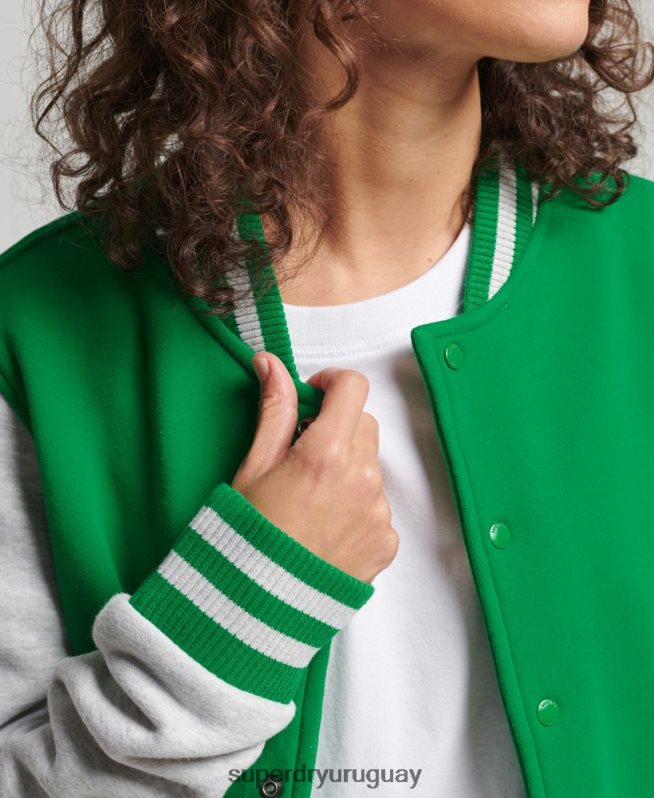 uy Superdry mujer chamarra bomber de jersey del equipo universitario vintage verde DT2N8Z5943 ropa