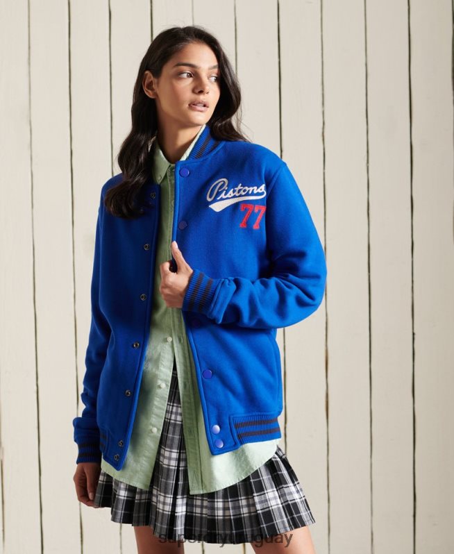 uy Superdry mujer chamarra bomber de jersey universitario extragrande azul DT2N8Z5895 ropa