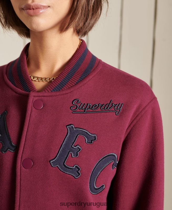 uy Superdry mujer chamarra bomber de jersey universitario extragrande púrpura DT2N8Z5922 ropa